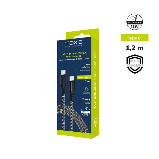 Cable Nylon ultra résistant embouts renforcés Type C /C long 1.2m