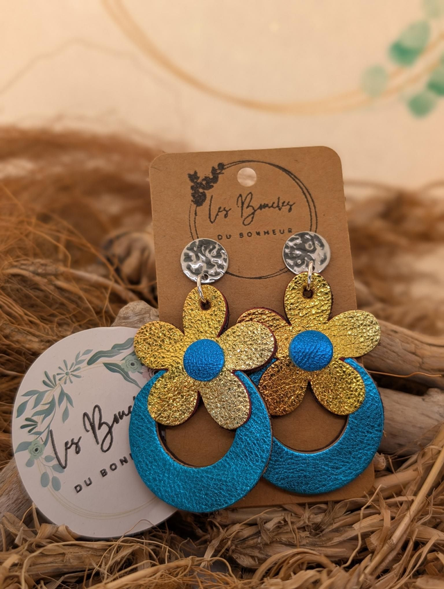 Boucles d&#039;oreilles Baby Marguerite bleu jaune mo155