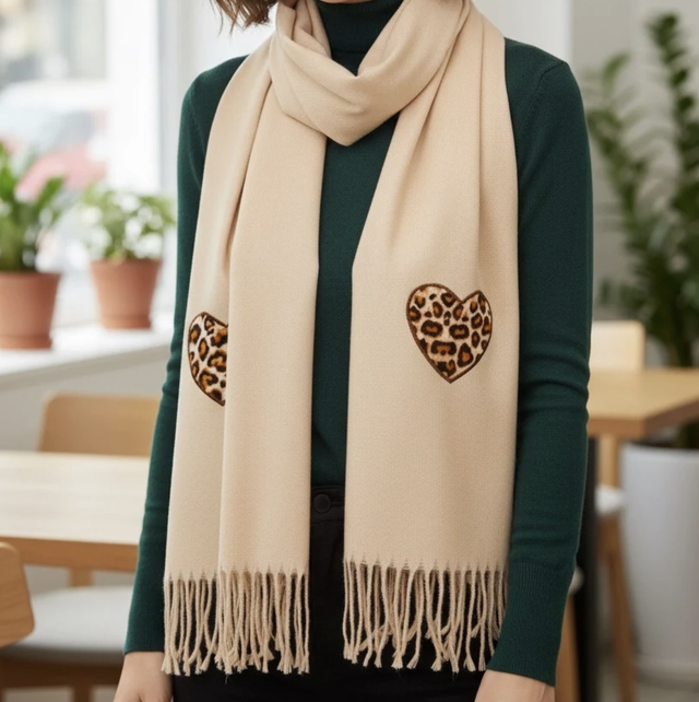 foulard douce hiver imprimé cœur en léopard