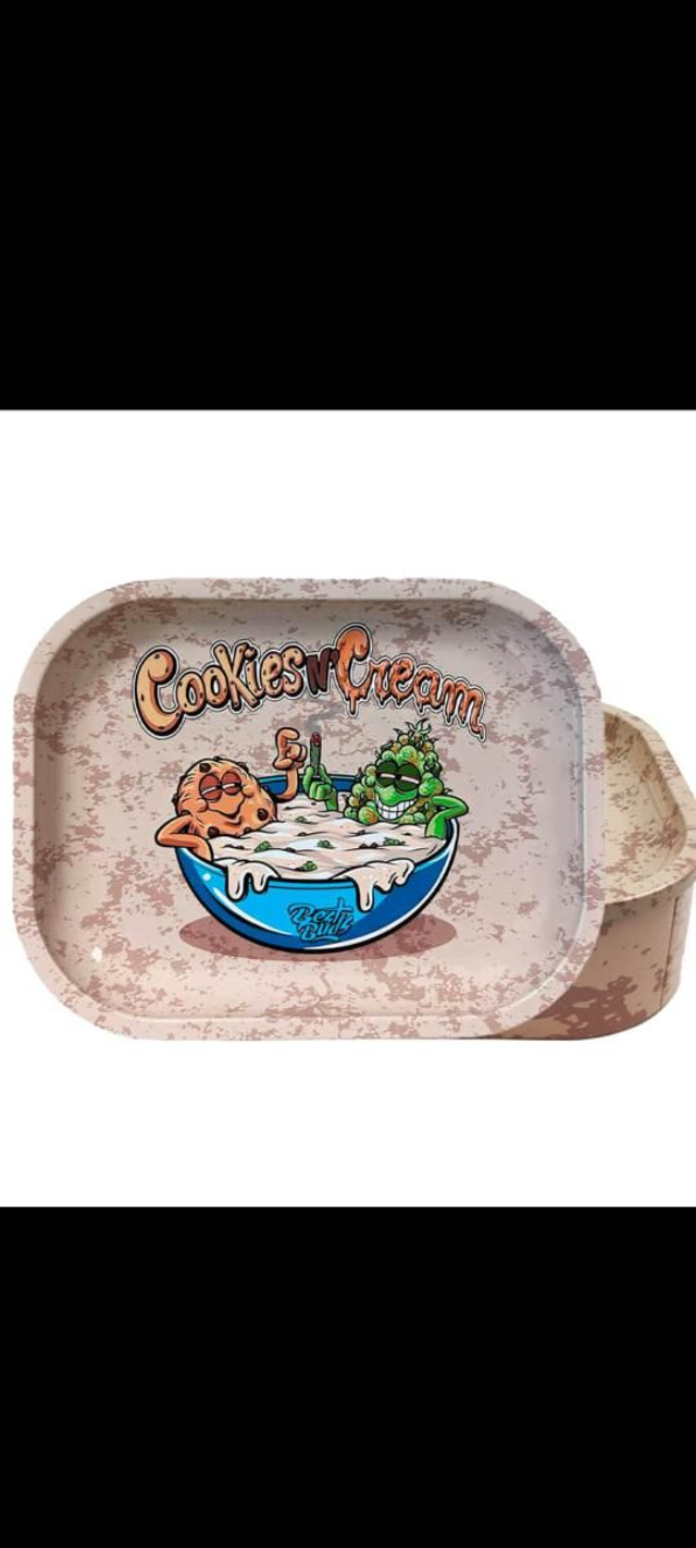 Best Buds Thin Box Rolling Tray with Storage Cookies and Cream

