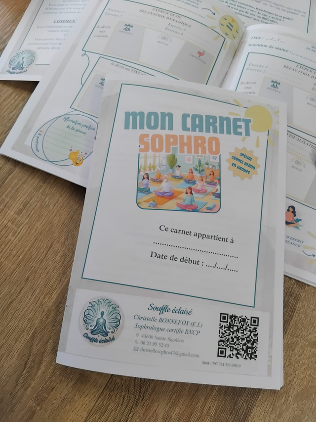 📓 CARNET SOPHRO SEANCES COLLECTIVES HEBDOMADAIRE – un guide pour exprimer vos ressentis toute l’année