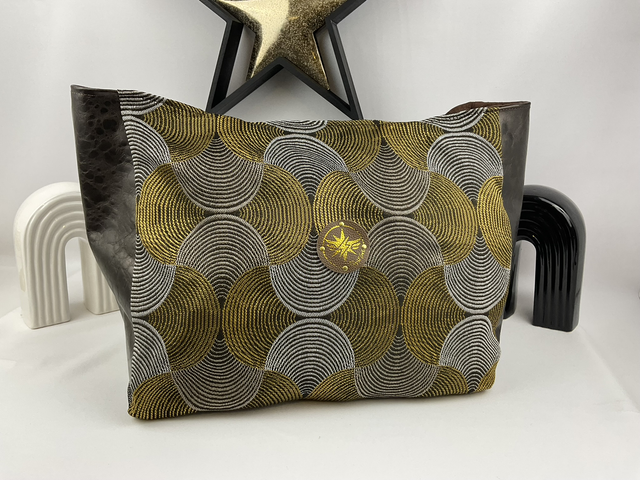Sac Audacieuse – Jacquard doré &amp; cuir de vache bronze