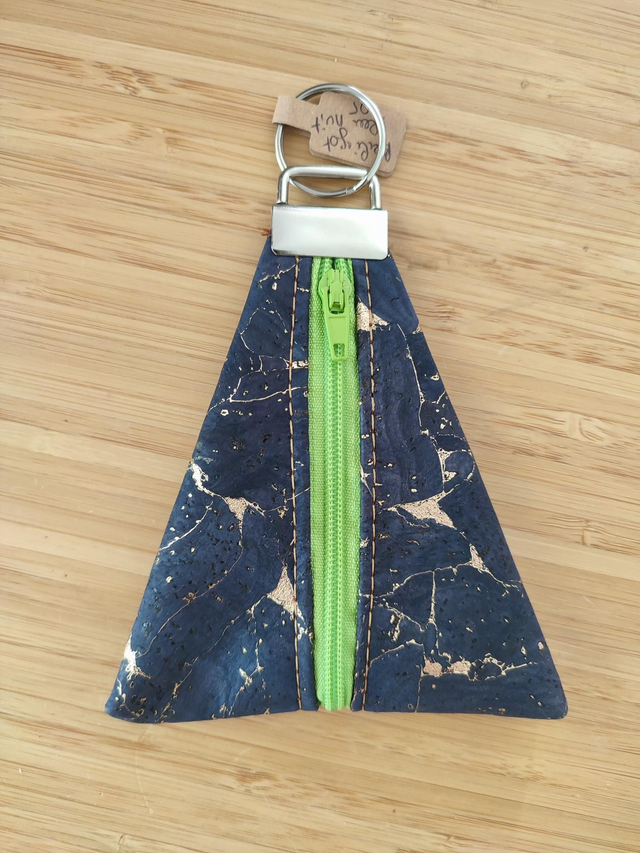 Porte monnaie/clefs berlingot bleu nuit doré 