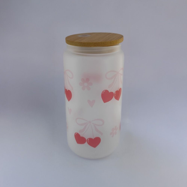 Frosted heart glass tumbler