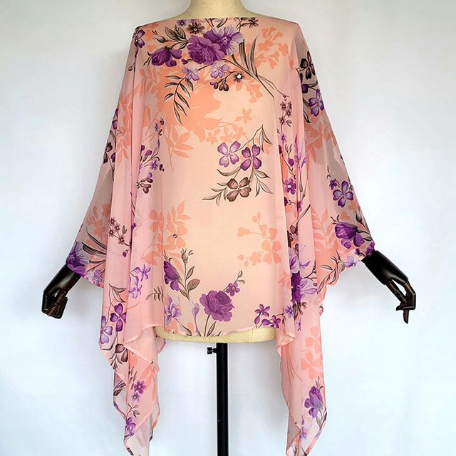 Tunique en Crêpe de Soie Imprimée - Motifs Floraux Violet - Pièce Unique