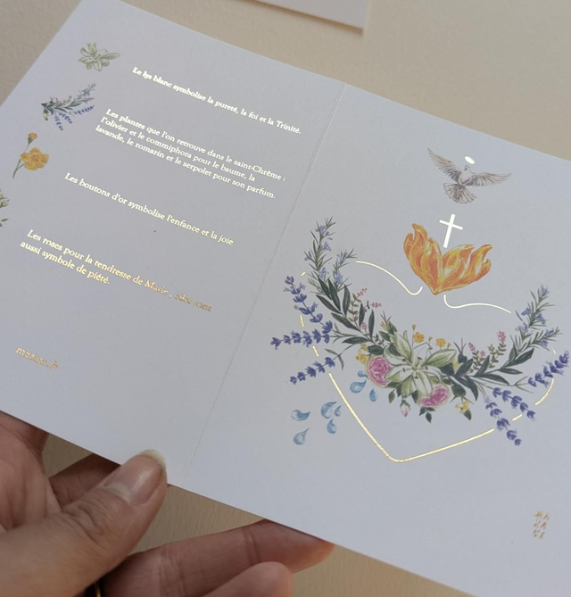 Carte double fleurs du baptême 