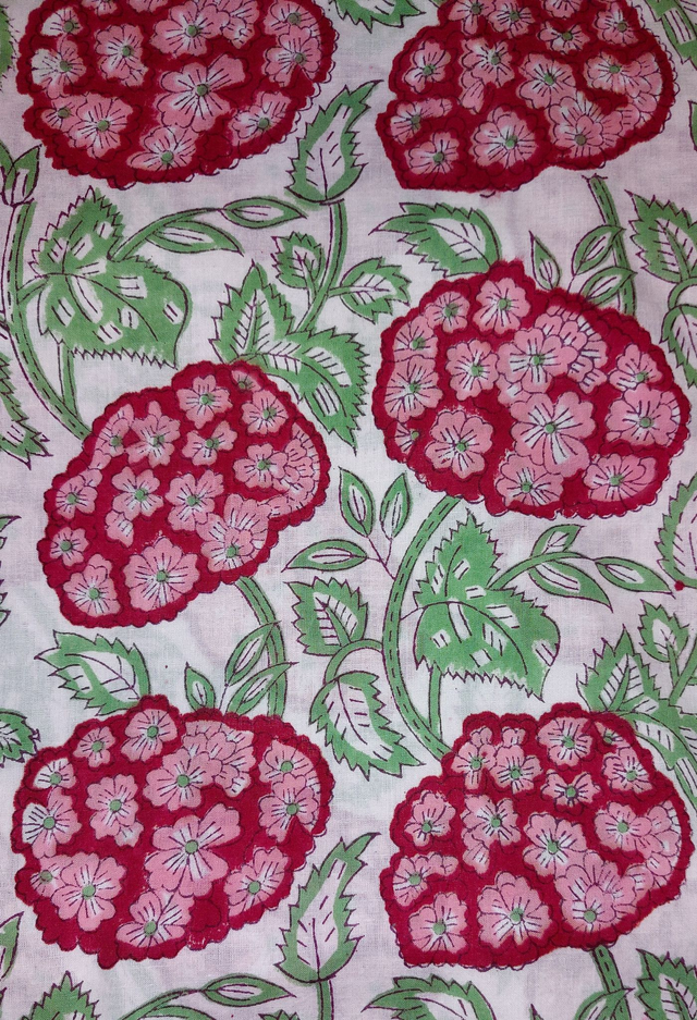 Grand sac cabas rose, vert et blanc en coton imprimé à la main au block print - Doublure en coton rayé - Tote bag - Confectionné en Inde