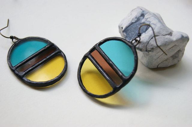 Boucles d'oreilles Tricolores ● Bleu, marron, jaune