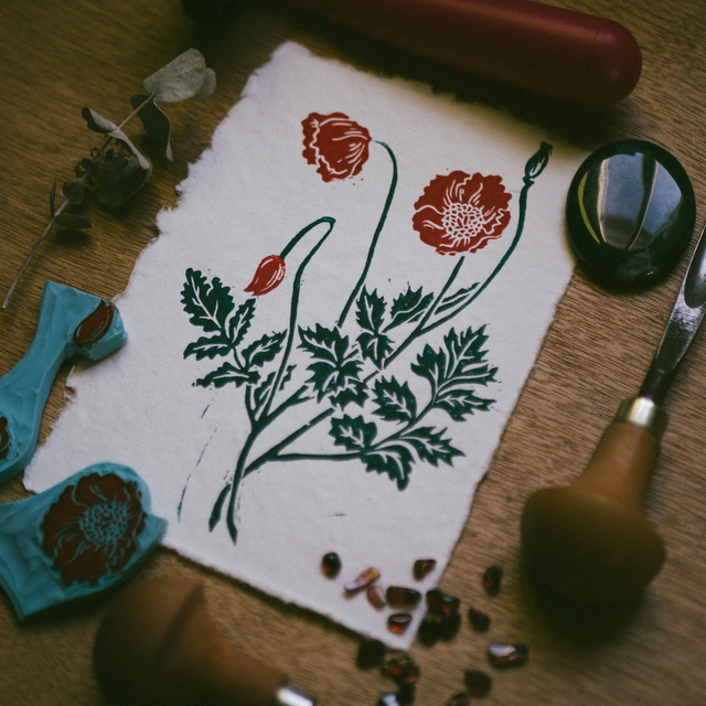 Linogravure - Coquelicot - A6