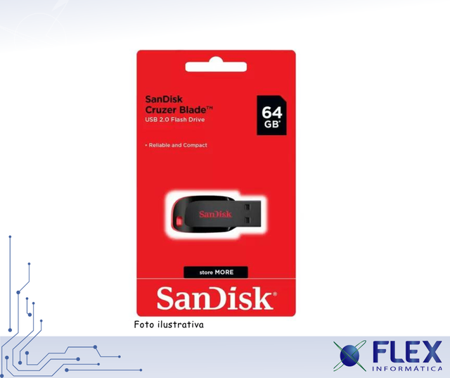 PEN DRIVE 64GB USB 2.0 SANDISK CRUZER BLADE Z50 - SDCZ50-064G-B35