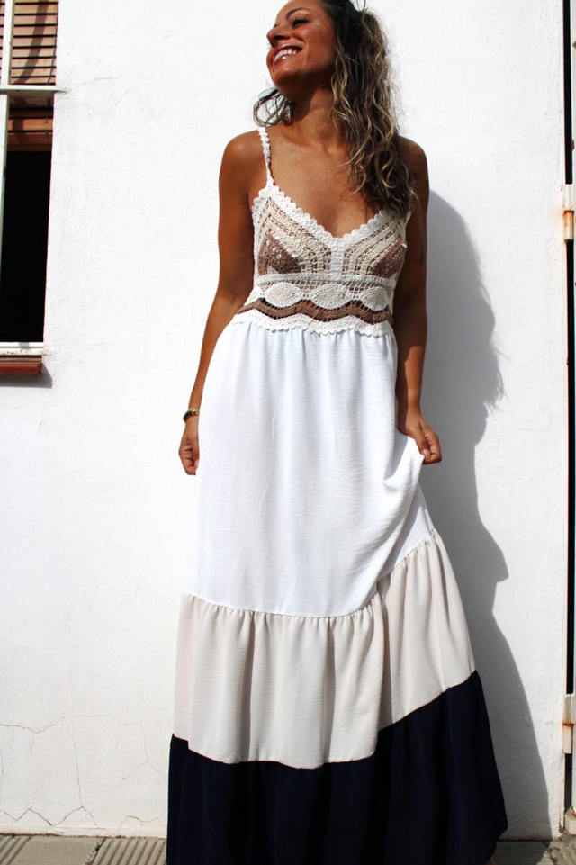 Vestido Boho Chic Blanco/Marino
