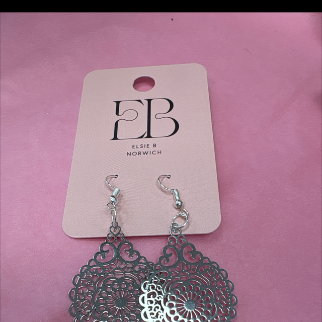 Silver metal lace drop earrings silver hooks 