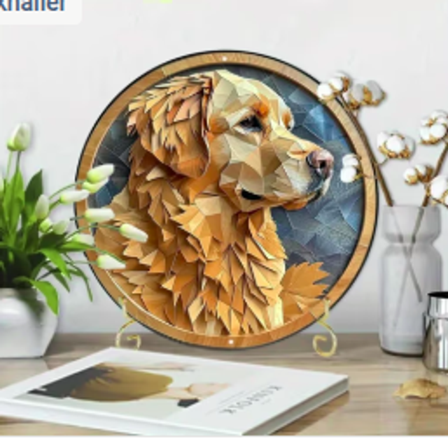 Wanddecoratie metalen bord Golden Retriever Mozaik (20cm)