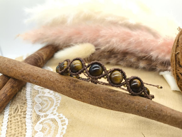 Bracelet marron perles oeil de tigre perles laiton