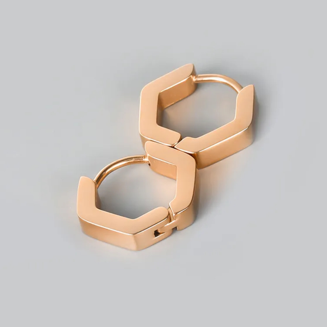 Stainless Steel Hex Huggie Earrings