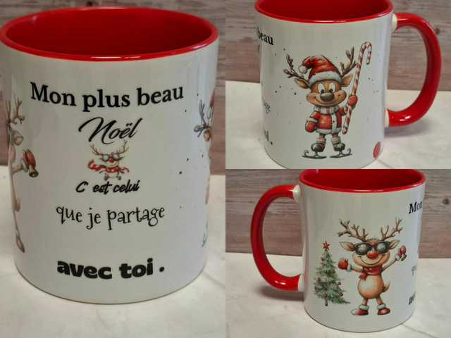 Mug rouge rennes de noël