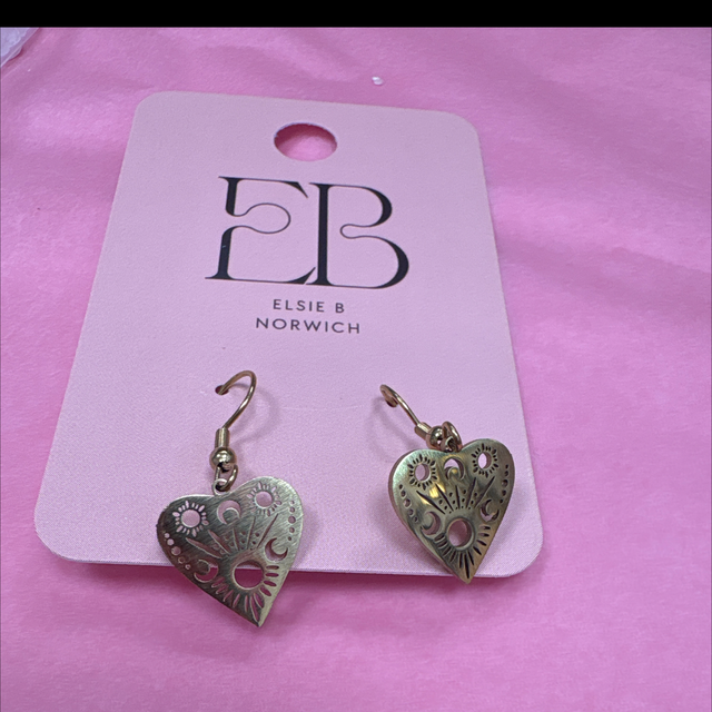Gold metal celestial heart earrings 