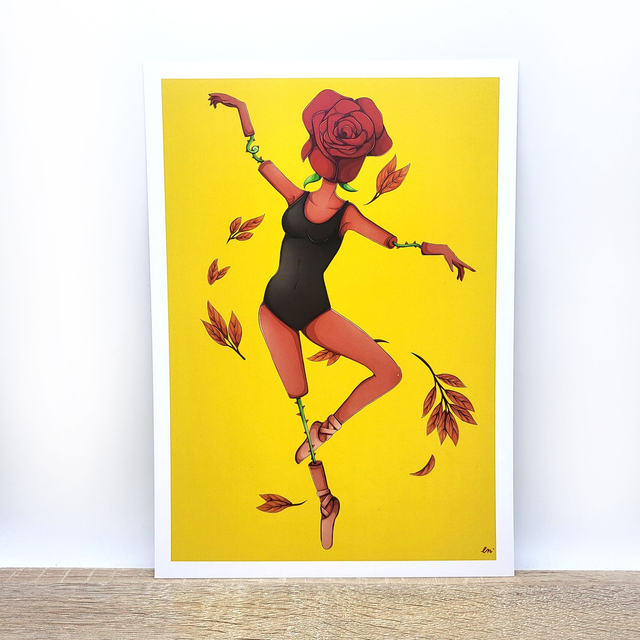 Illustration ballerine fleurie A4