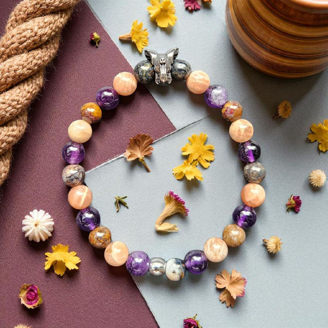 Bracelet Homme "Bonheur" : Pietersite, Pierre de Soleil &amp; Améthyste