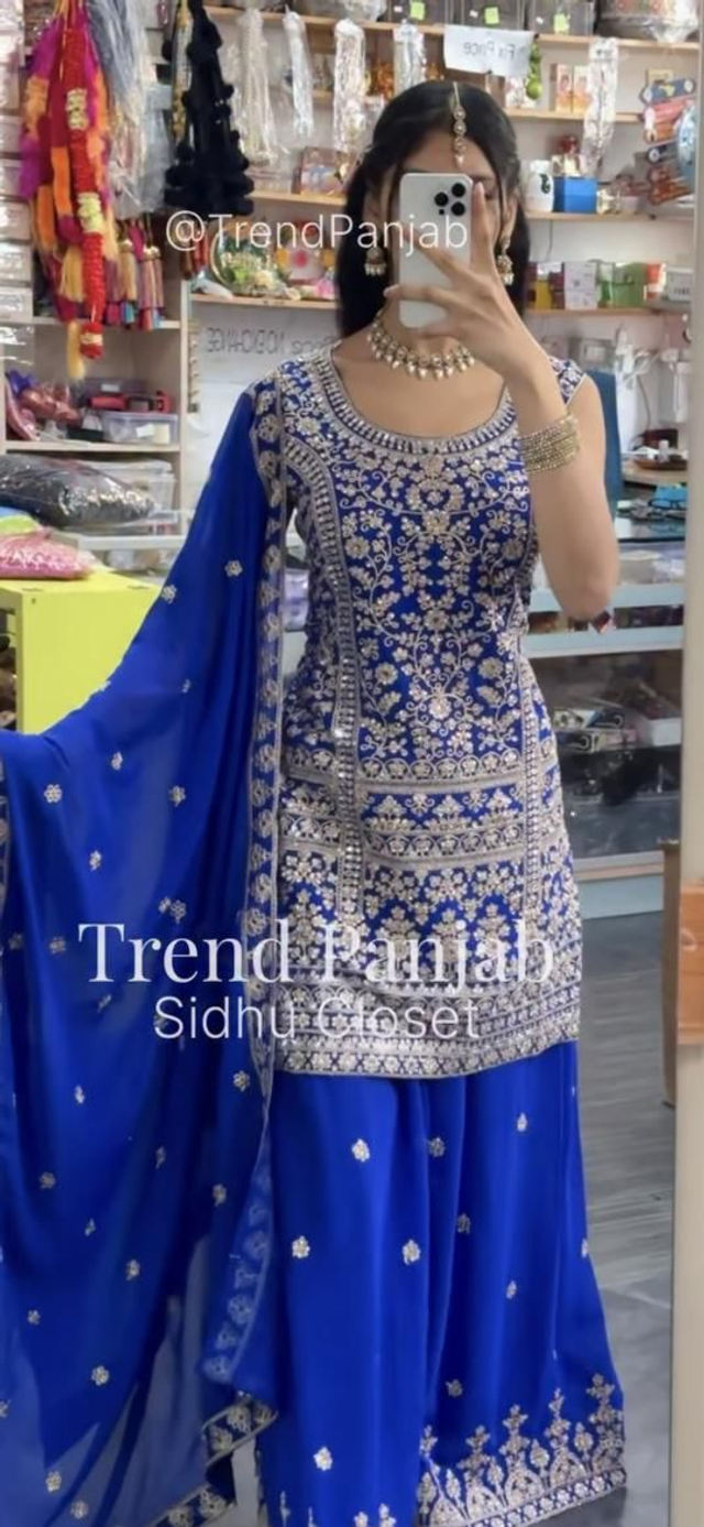 Royal Blue Heavy Embroidered Sharara Suit