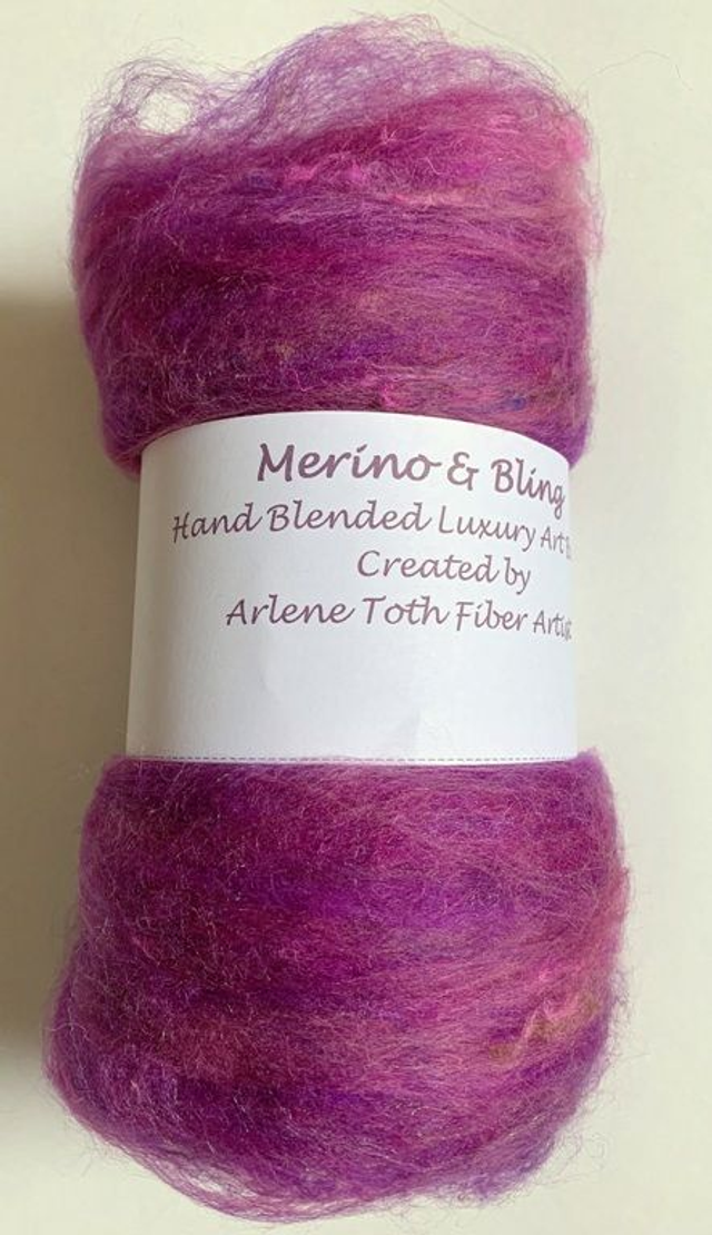 Merino &amp; Bling Luxury Art Batts for Spinning or Felting - Purple Heather