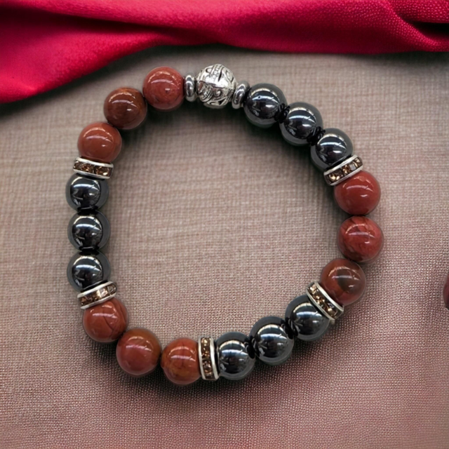 Circulation Sanguine / Ancrage Bracelet Jaspe Rouge et Hématite - 8 mm