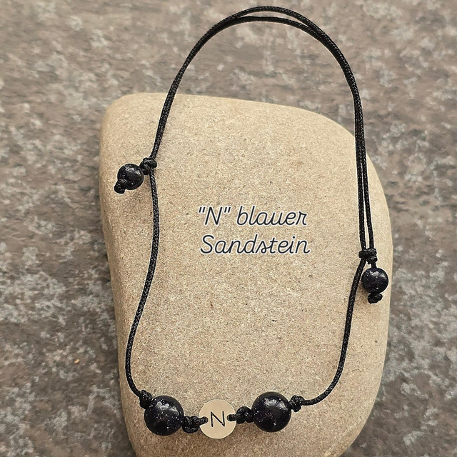 Initialen Armband "N" blauer Sandstein 