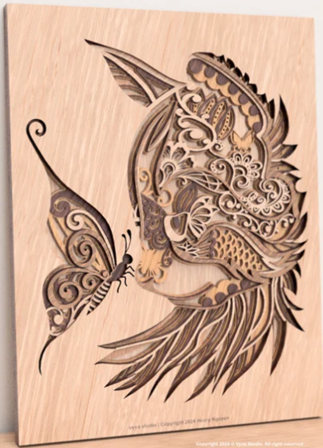 Chat et papillon Mandala Multicouches