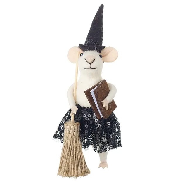 Felt Witch Mouse with Broom 