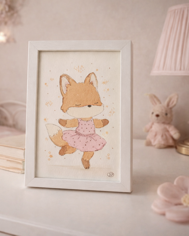 Renarde en tutu de danseuse- Aquarelle originale 10x15 cm