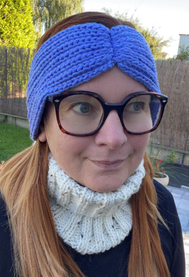 Bandeau large pincé laine recyclée Bleu 