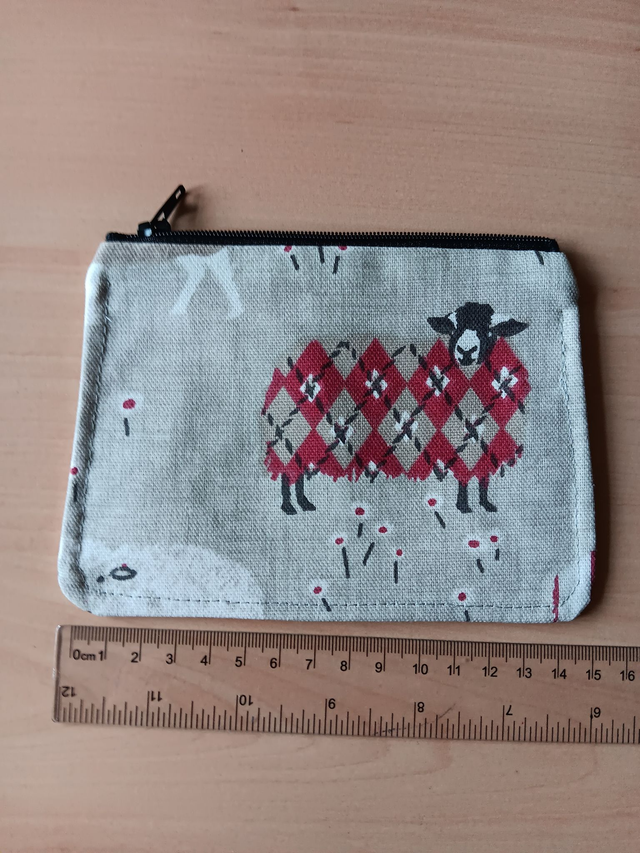 Baa Baa Peony  Fabric Purse with Red Waterproof Lining and Black Zip