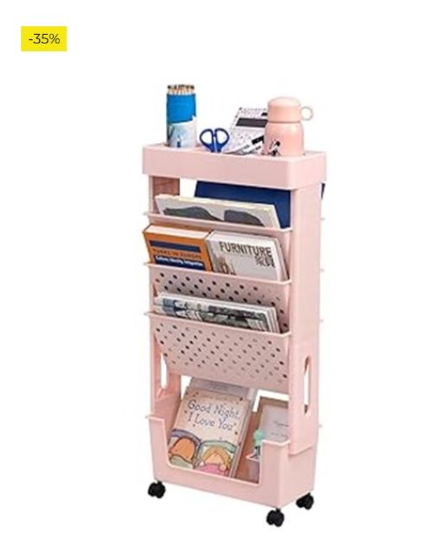 DOEWORKS Estantería con Ruedas Móvil, 5 Niveles, Estante para Libros Pequeño, Estantería Rodante, Carro de Servicios para Salón