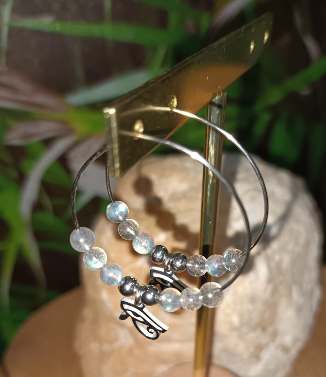 Boucles d’oreilles motif “troisième œil” en labradorite