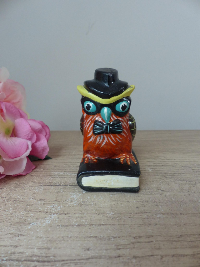 Hibou Intello Vintage - Figurine Oiseau sur Livre, Déco Bureau Bibliothèque - Cadeau Original pour Professeur Enseignant - Cadeau Scolaire