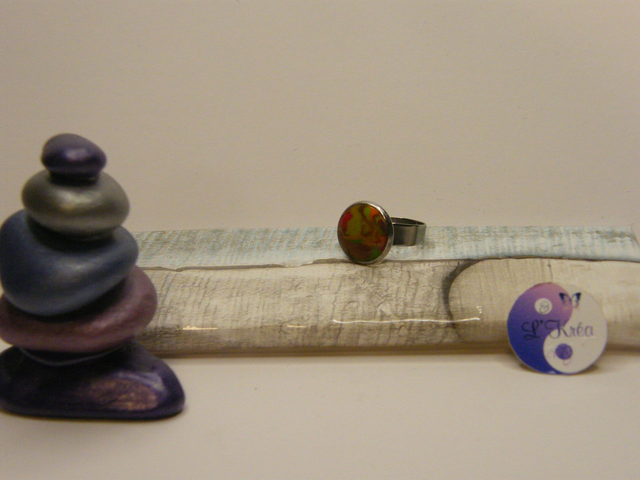 Cabochon Marron/Vert/Rouge