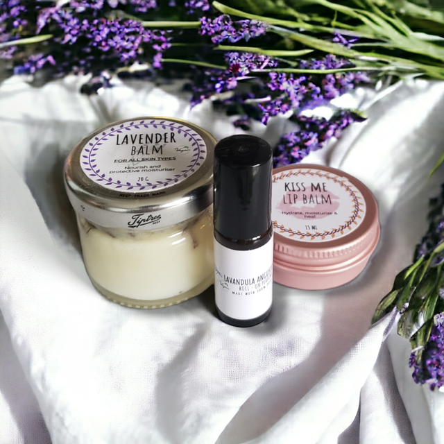  Lavender Balm, Sweet orange lip-balm and Lavandula Angustifolia roll-on  -  3 pieces
