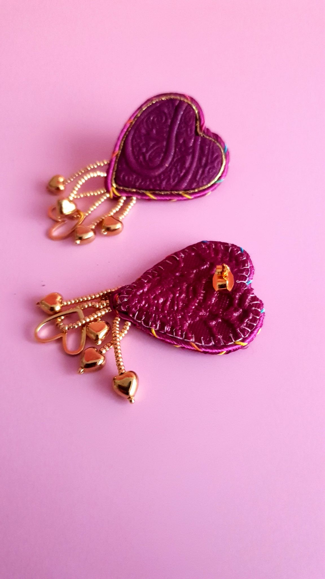 Boucles d'oreilles Coups de coeur prune et doré (1)