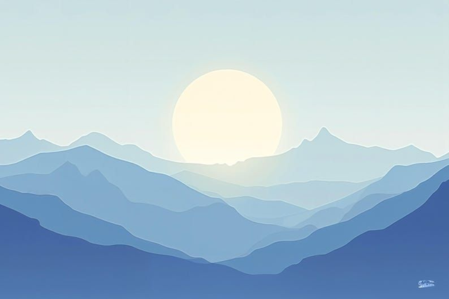 Tableau Montagnes Zen 🏔️ | Art Mural Minimaliste – Décoration Sereine Gris &amp; Bleu ☁️