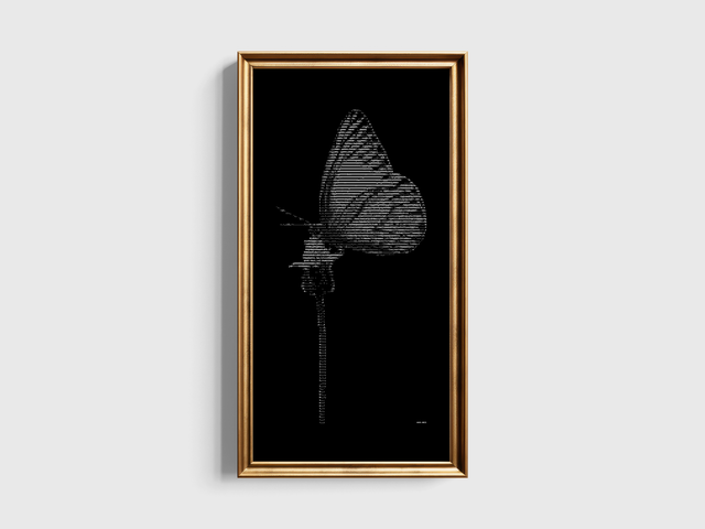 30 x 60 cm Schreibmaschinenbild Schmetterling rechts in Weiß auf Schwarz