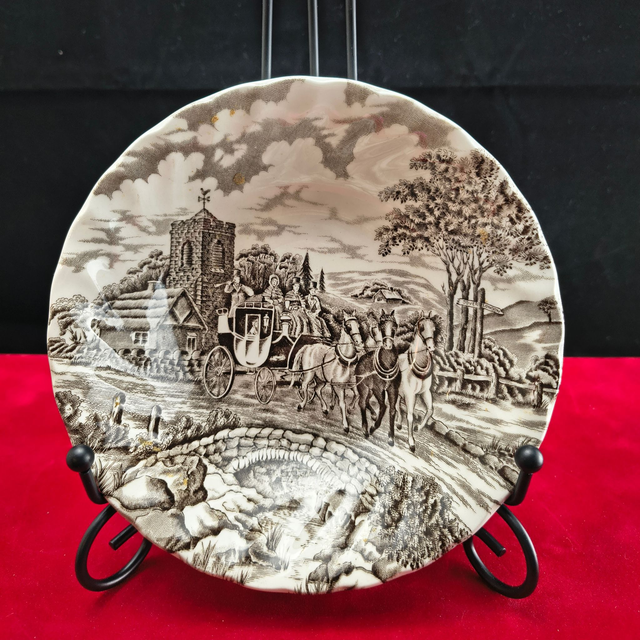 Myott | Serveerschaal Diep Ronde vorm (diameter 16,0 cm | hoogte 4,0 cm) 'Royal Mail' motief in Grijze kleur | Vintage