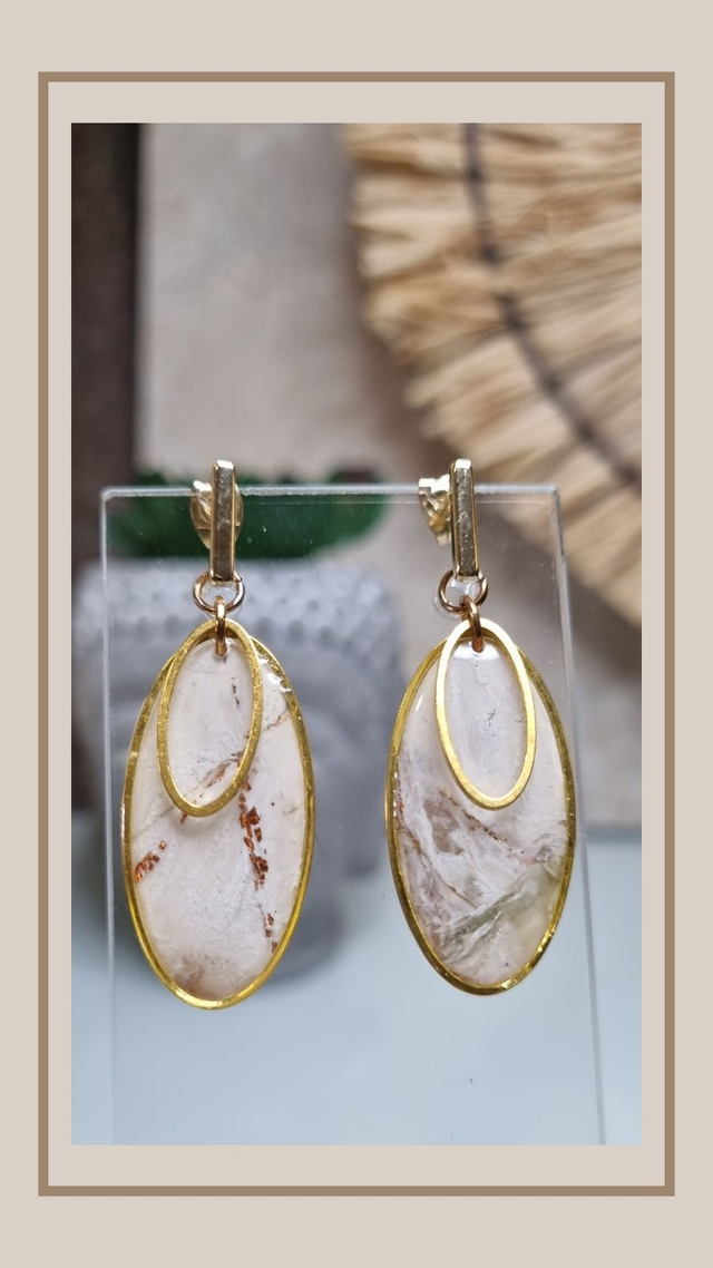 Boucles d&#039;oreilles fausse pierre naturelle double ovale 