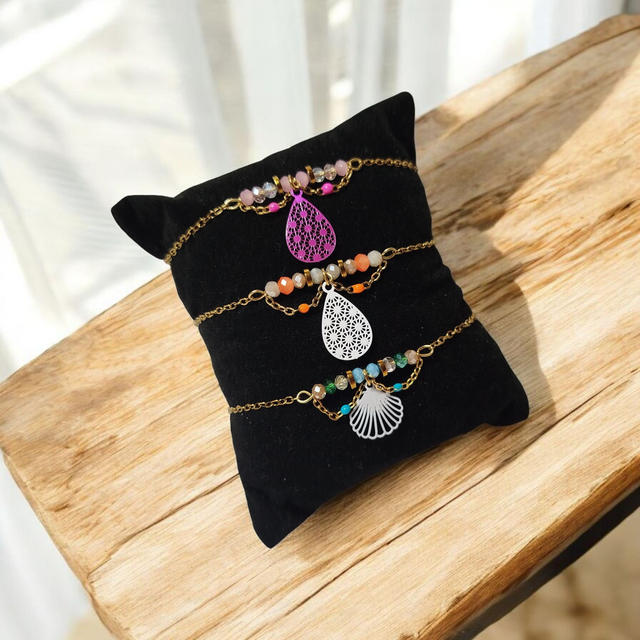 Bracelet acier inoxydable rose fuchsia et doré