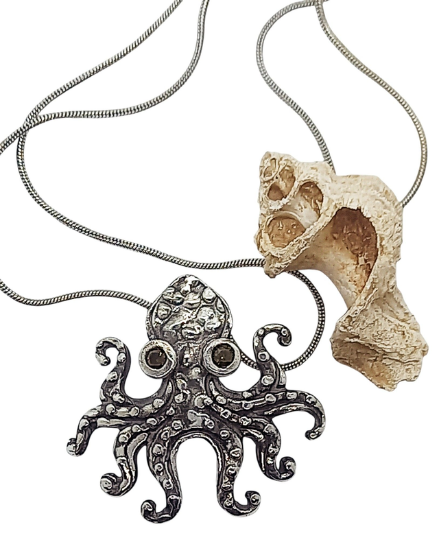 Chunky Octopus pendant with dark CZ stones