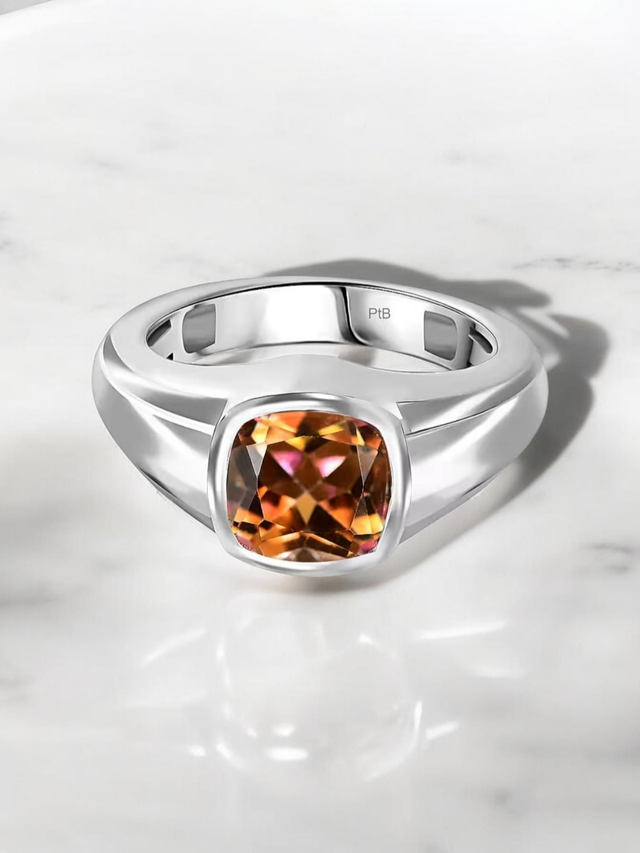 Mystic Quartz & Platinum Filled Solitaire Ring.