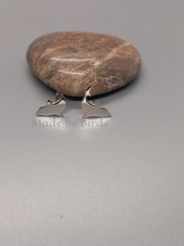 Sterling Silver Hand Cut Dolphin Stud Earrings 