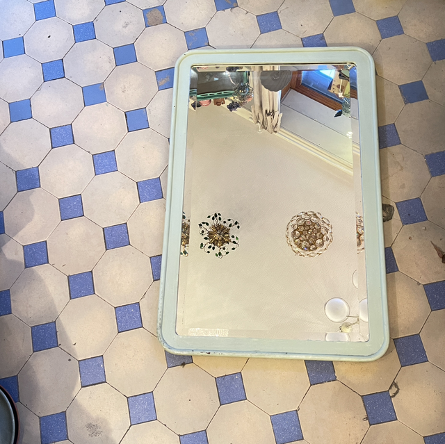 Großer facettierter Spiegel Holz mint