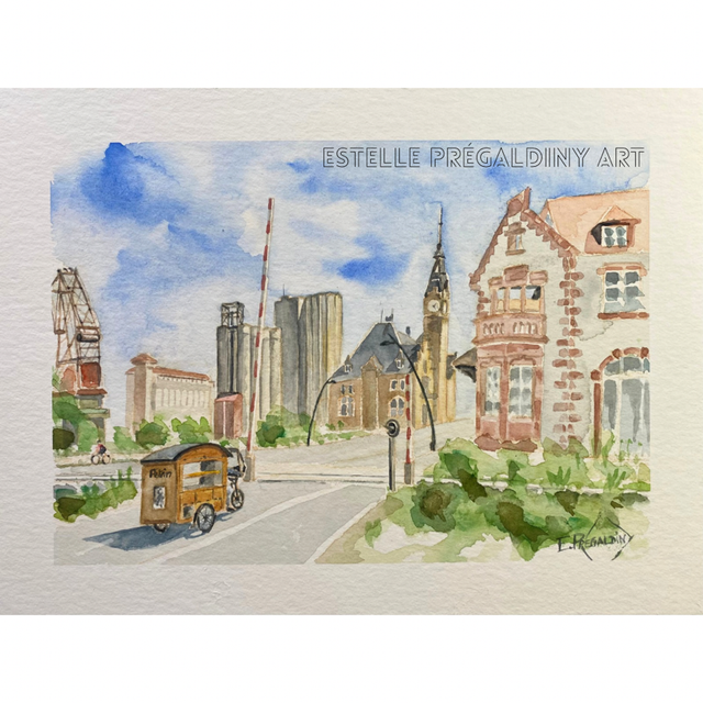 « Port du Rhin », Strasbourg, aquarelle