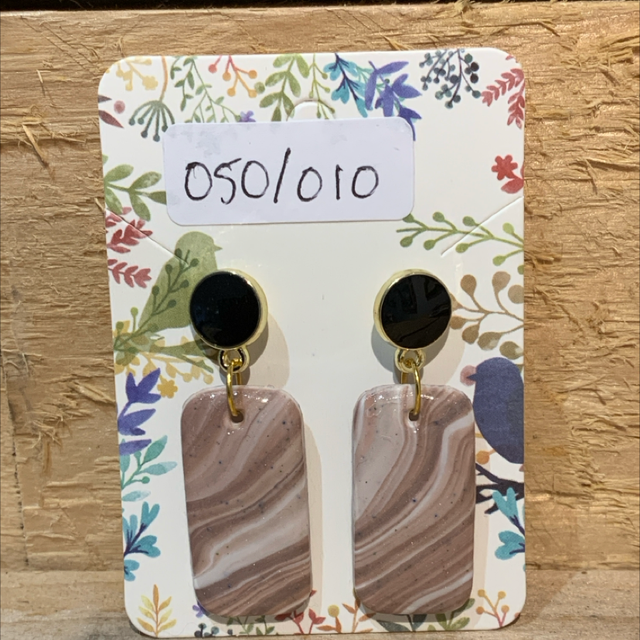 Taupe Marble and Black Polymer Clay Earrings 
