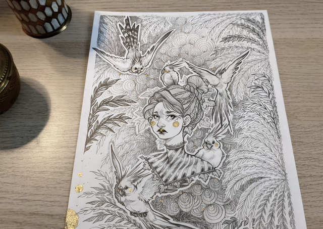 La femme aux oiseaux, Format A4, 21 x 29,7 cm